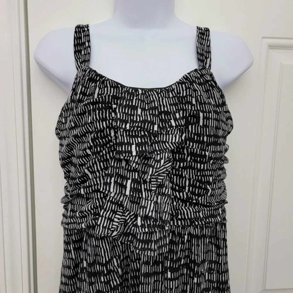 The Limited Black White Sleeveless Ruffle Front Lined Stretchy Dress Y2K Size M - Picture 2 of 12